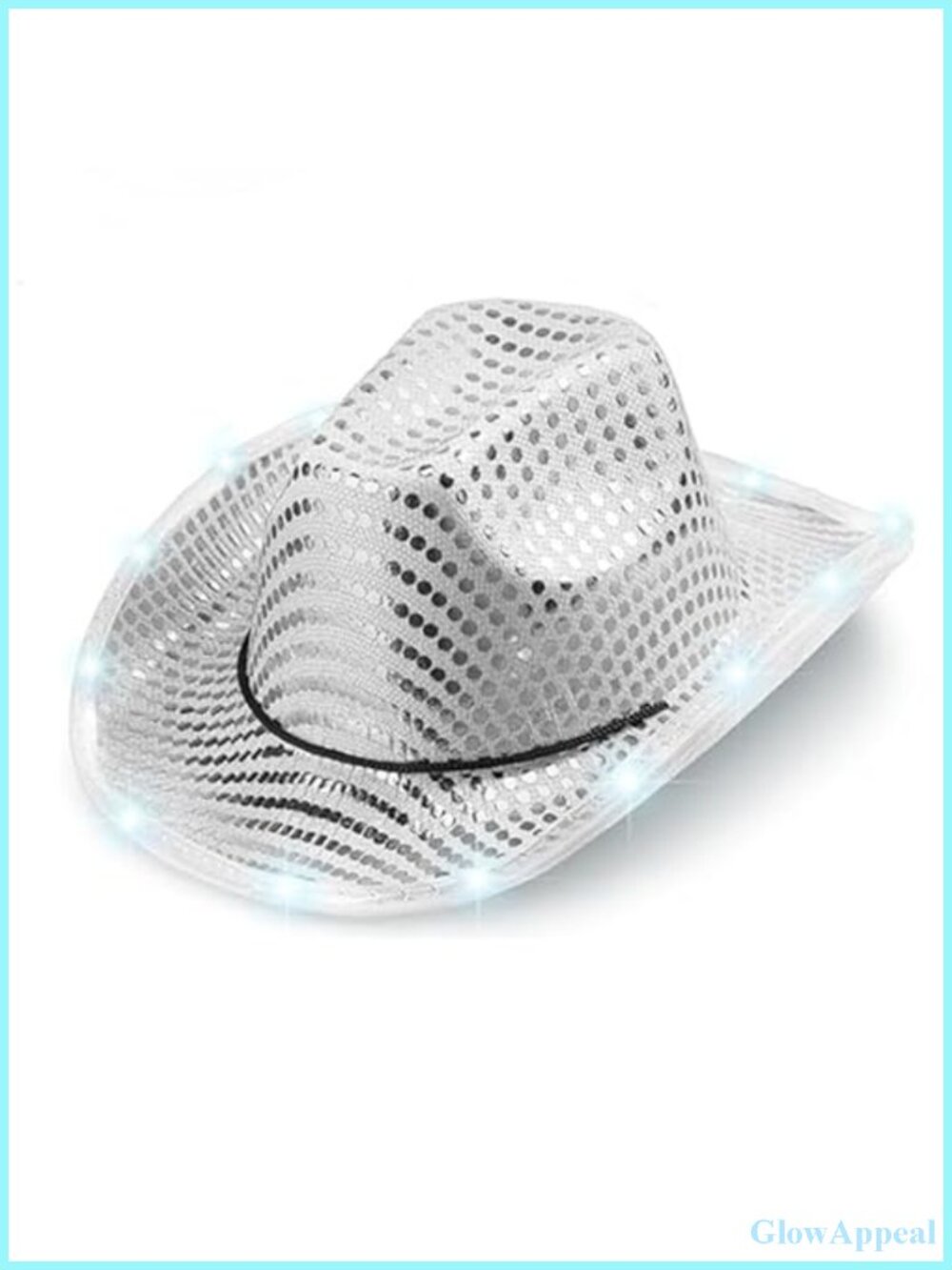 Sequin Light Up Cowboy Hat with Flashing LED Lights for Party Dance Disco